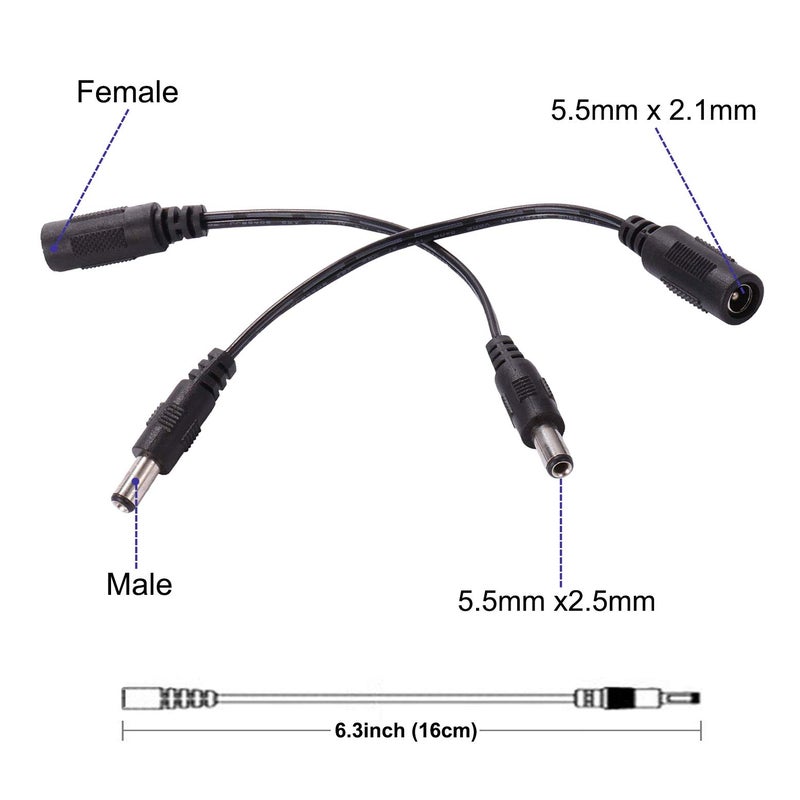 COOLM DC Power Cord 5.5mm x 2.1mm Female to 5.5mm x 2.5mm Male DC Power Adapter Cable for LED Strip, Monitor, Camera 2pcs - Image 3
